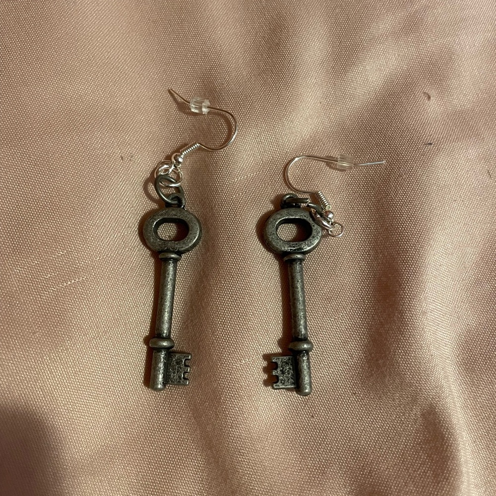 Handmade Dark Grey Key Earrings